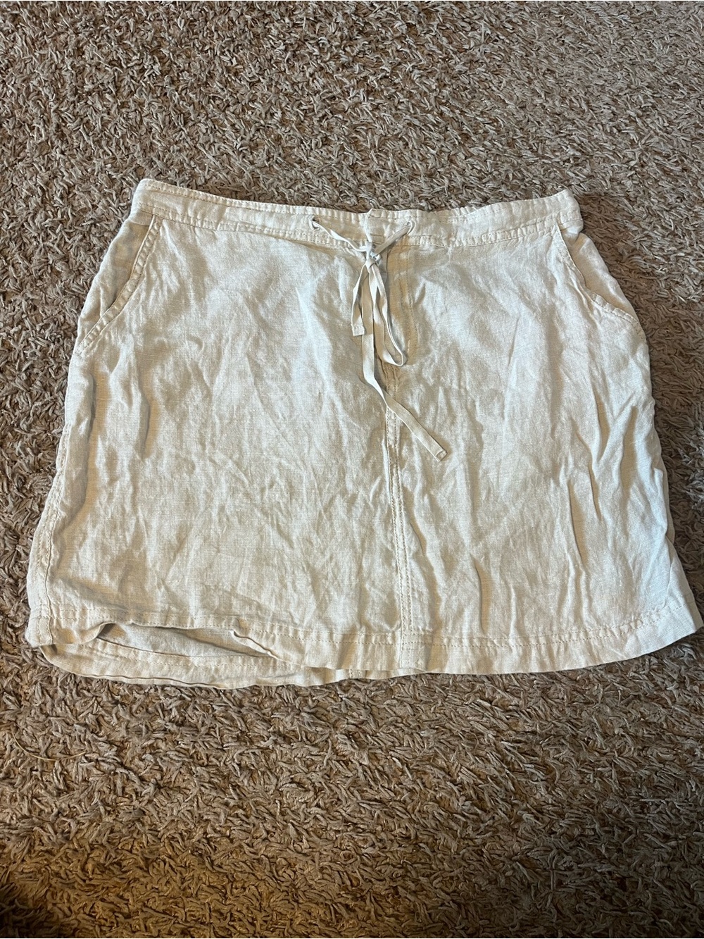 Women's Cream Drawstring Linen Skirt